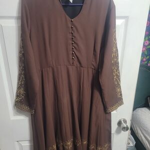 Chic Brown Dress with Gold Embroidery